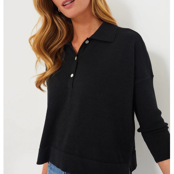 Tuckernuck Sweaters - TUCKERNUCK Black Clayton Long Sleeve Knit Polo Medium / Large